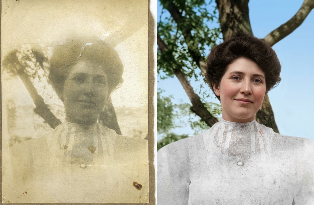 Restauration d'un portrait de femme avec l'IA