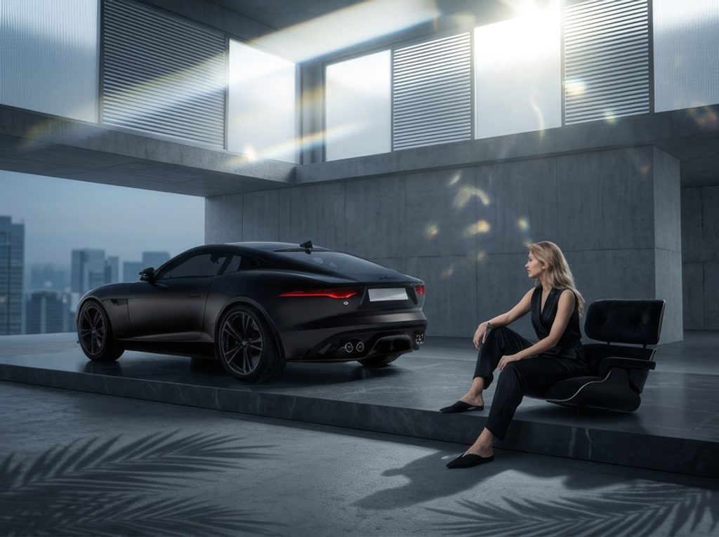 Étude et création pour la promotion d'une voiture de luxe. Photo en studio